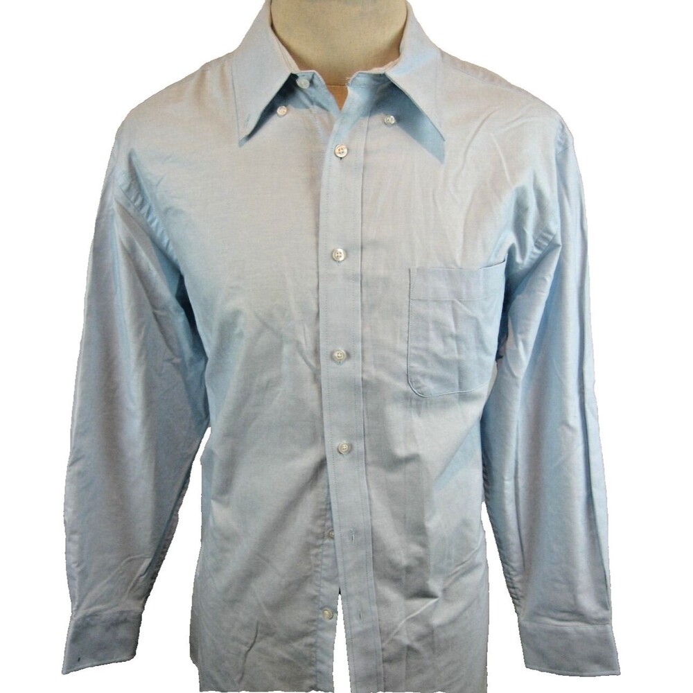 Mens Saddlebred Blue Stripe Cotton Blend Oxford Dress Shirt sz 16.5x 32/33